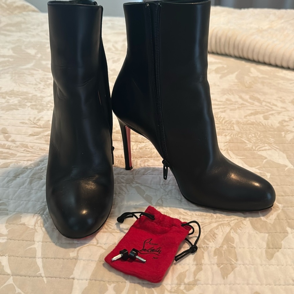 Christian Louboutin Black Mid Calf Ankle Boots Size 38